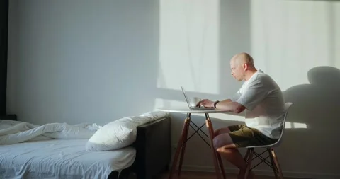 The man worked all night until dawn, drank coffee and never went to bed Stock Footage 302901343