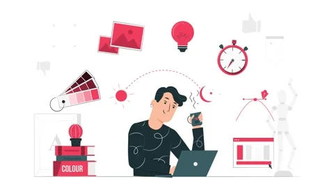 Man worked as graphic designer, video editor, video editor, 4k animation Stock Footage 251772168