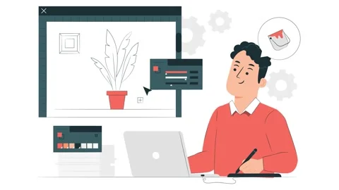 Man worked as graphic designer, video editor, video editor, 4k animation Stock Footage 251772175