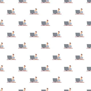 Man worker brainstorming at computer pattern seamless Stock Illustration
