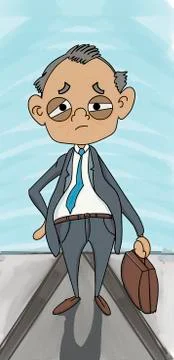 Man worker carrying his briefcase. Tired expression. Illustration. Stock Illustration
