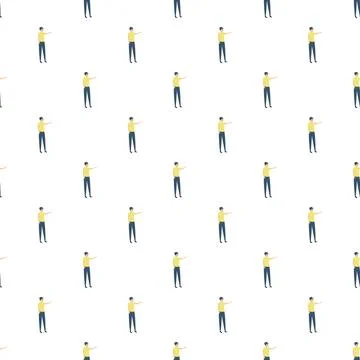 Man worker character repeating pattern pointing right Stock Illustration