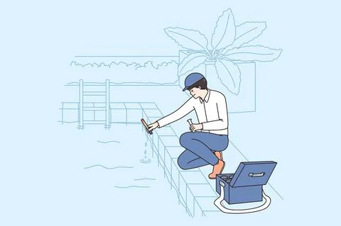 Man worker check swimming pool ph balance Stock Illustration