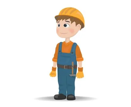 Man worker construction builder Vector. Cartoon characters Illustrazione stock