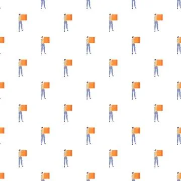 Man worker delivering package box seamless pattern Stock Illustration