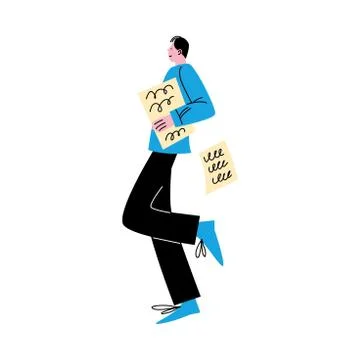 Man worker going in office and holding official documents in hand vector Stock Illustration