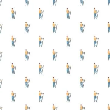 Man worker holding ladder seamless pattern Illustrazione stock