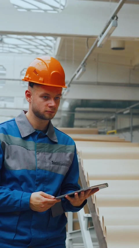 Man worker man engineer of cardboard packaging factory inspecting corrugated Stock Footage 312113172