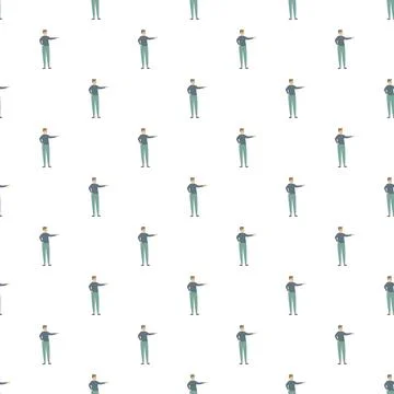 Man worker pointing gesture flat seamless pattern Illustrazione stock