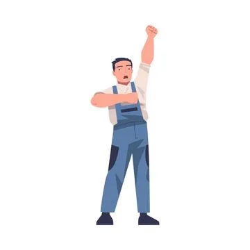Man Worker Protesting Participate in Public Demonstration and Rally Vector Stock Illustration