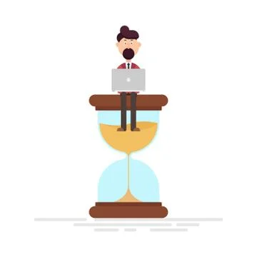 Man worker sitting on an hourglass vector illustration Stock Illustration