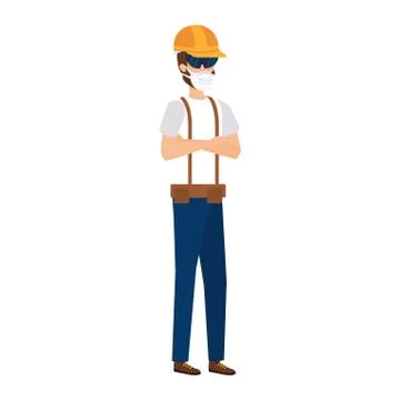 Man worker using face mask isolated icon 스톡 일러스트