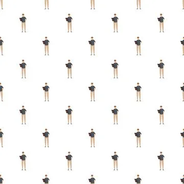 Man worker using laptop computer seamless pattern Illustrazione stock