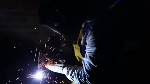 Man worker welding steel Stock Footage 78046876