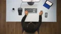 The man working with a 3d manipulatop and computer. time lapse. view from above 4k or 4k+ Resolution