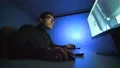 The man working with a 3d manipulator and a computer. night time 4k or 4k+ Resolution
