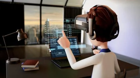 The man working about information analysis hologram with virtual reality tech Stock Illustration