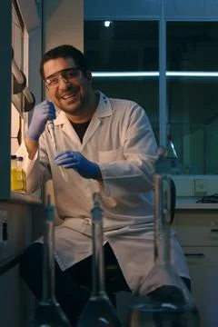 A man working on a analytical lab preparing samples for trace metals analysis Stock Photos