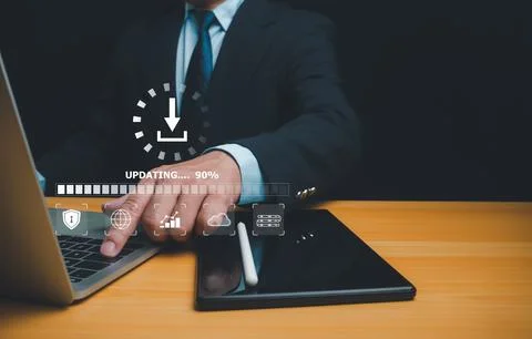 Man working and installing update process, Installation app and software up.. Stock Photos