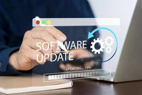 Man working and installing update process. Software updates or operating sy.. Stock Photos