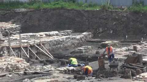 Man working on archaeological site Stock Footage