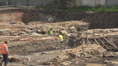 Man working on archaeological site Stock Footage
