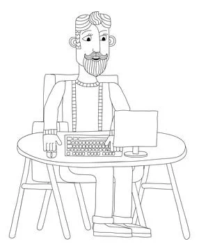 Man Working Behind Desk Computer Workstation Stock Illustration