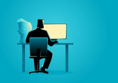 Man working behind desktop computer Stock Illustration