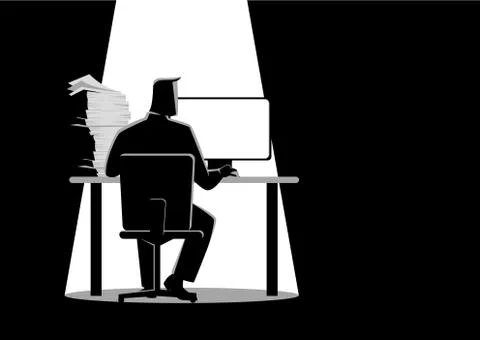 Man working behind desktop computer Stock Illustration