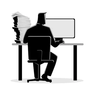 Man working behind desktop computer Stock Illustration