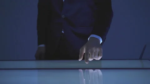 The man working with a big touchscreen Stock Footage 100563553