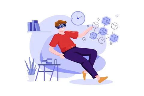 Man working on blockchain technology Stock Illustration
