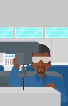 Man working with boring mill Stock Illustration