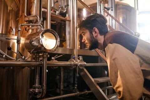 Man working in a brewery Stock Photos