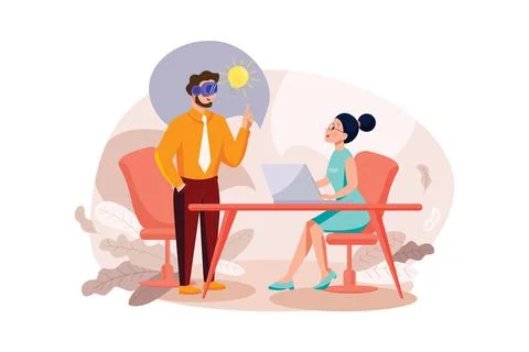 Man working on the business idea using vr tech Stock Illustration