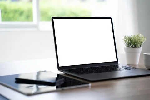 Man working Businessman using a desktop computer of the blank screen copyspac Stock Photos