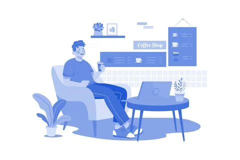 Man working from a cafe Stock Illustration