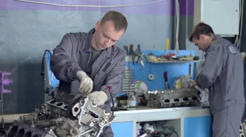 Man Working with Car Engine Stock Footage 62166748