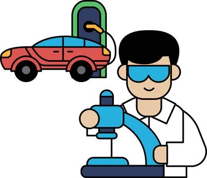 A man is working on a car with a tool Stock Illustration