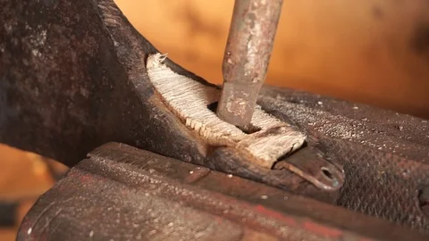 Man working in carpentry workshop. Making axe Stock Footage 101477998