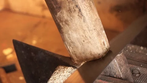 Man working in carpentry workshop. Making axe Stock Footage 101478148