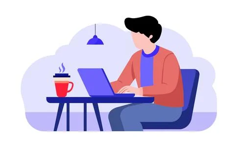 Man Working with Coffee Stock Illustration