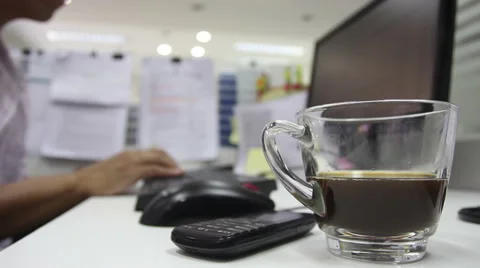 Man is working computer and drink Coffee. Stock Footage 52002759