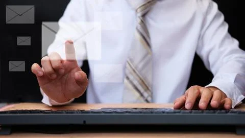 Man working on computer and email marketing concept Stock Photos