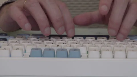 Man working on computer and typing text fast close up Stock Footage 346057426