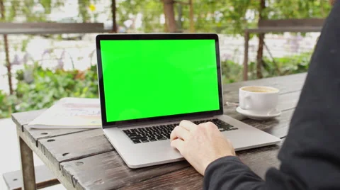 Man working on computer at cafe green screen key 4K stock video footage Stock Footage 63746325