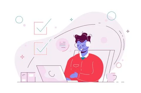 Man working at computer in call centre Stock Illustration