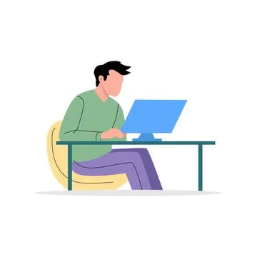Man working on a computer at a desk. 스톡 일러스트