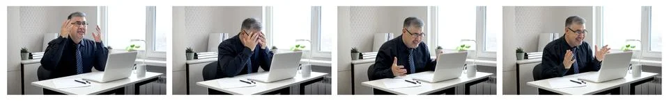 A man working at a computer in despair Stock Photos