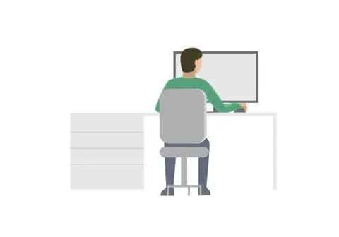 Man working on computer. Flat design illustration. Programmer, web designer,  Stock Illustration